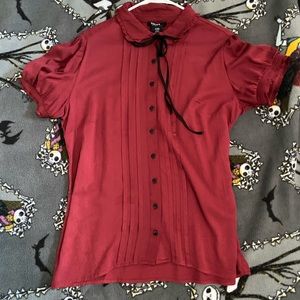 thorn and fables crimson red and black lolita victorian shirt with heart buttons